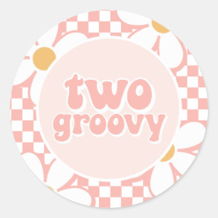Two Groovy Pink Daisy Checker Classic Round Sticker