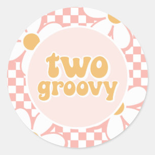Two Groovy Pink Daisy Checker Classic Round Sticker