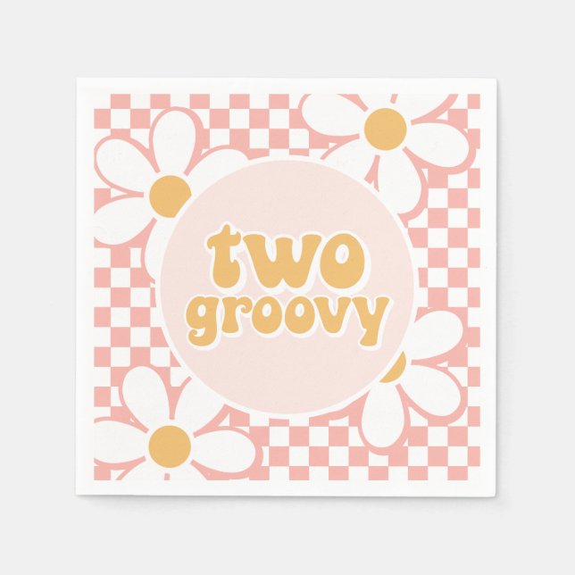 Two Groovy Pink Daisy Checker Napkins (Front)