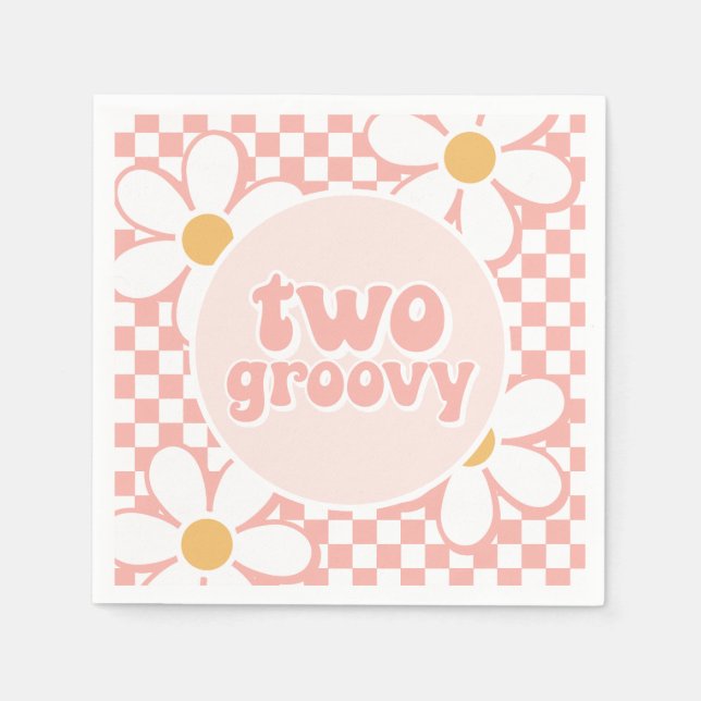 Two Groovy Pink Daisy Checker Napkins (Front)