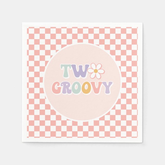 Two Groovy Pink Daisy Checker Napkins (Front)