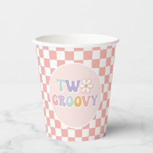 Two Groovy Pink Daisy Checker Paper Cups