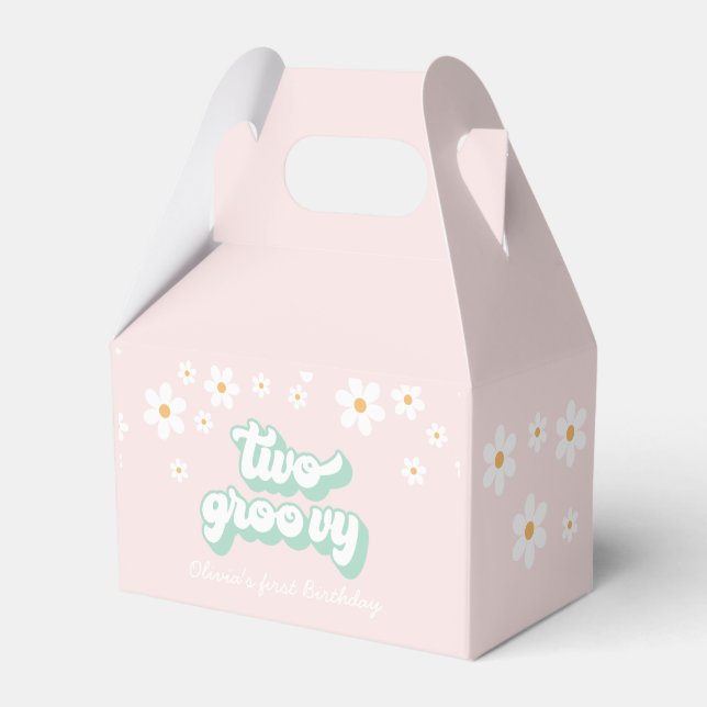  Two Groovy Pink Daisy second birthday Favor Box (Front Side)