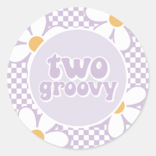 Two Groovy Purple Daisy Checker Classic Round Sticker