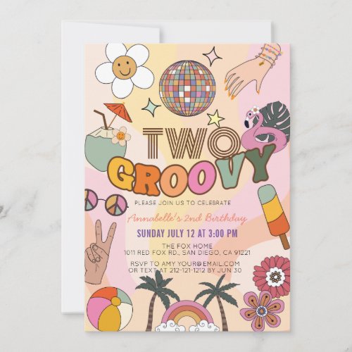 Two Groovy Retro 2nd Birthday Invitation