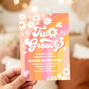 Two Groovy Retro 2nd Birthday Invitation