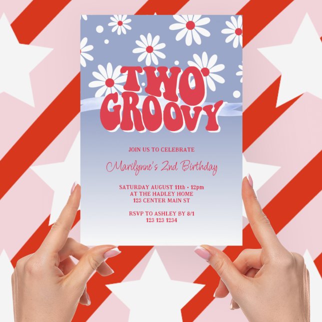 Two Groovy Retro 2nd Birthday Invitation (Creator Uploaded)