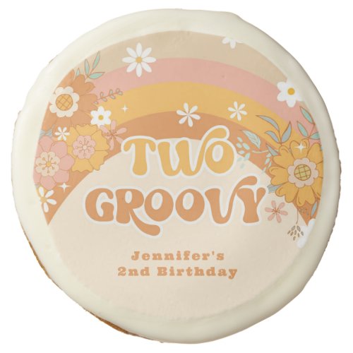 Two groovy retro 70s floral 2nd birthday sugar cookie