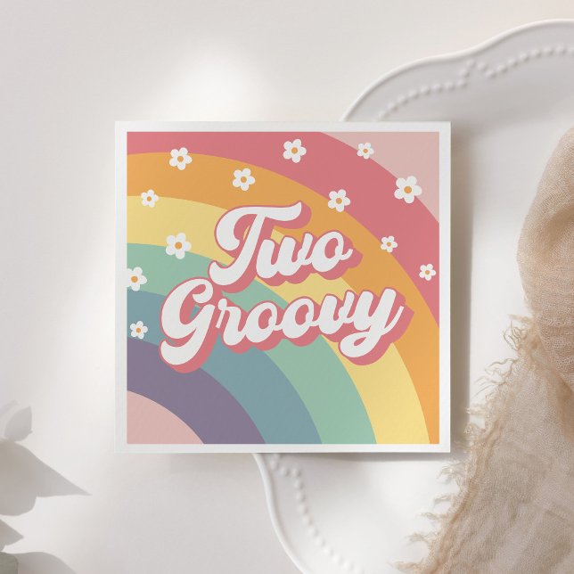 Two Groovy Retro 70s Rainbow Daisy 2nd Birthday  Napkins (Creator Uploaded)