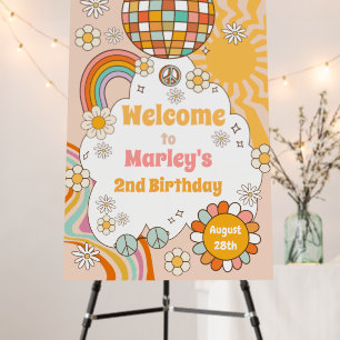 Two Groovy Retro 70s Rainbow Girl 2nd Birthday Foam Board