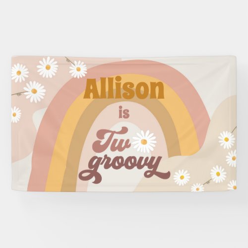 Two Groovy Retro Backdrop Party Daisy Hippy Banner