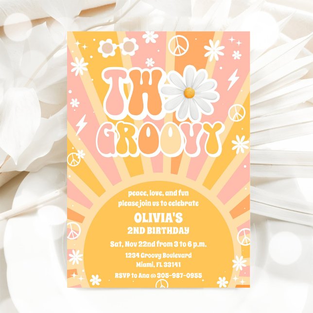 Two Groovy Retro Birthday Invitation (Creator Uploaded)