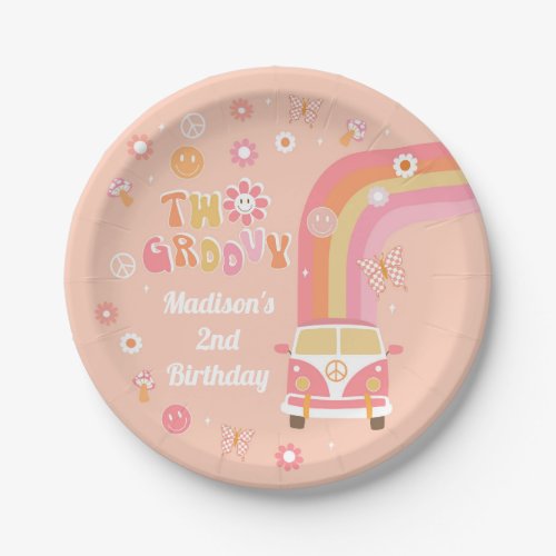 Two Groovy Retro Boho Birthday Party Paper Plates