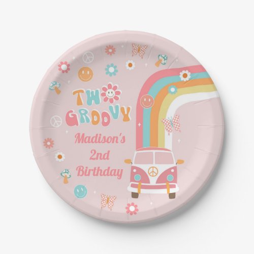 Two Groovy Retro Boho Birthday Party Paper Plates