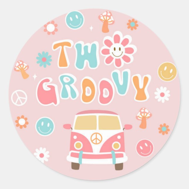 Two Groovy Retro Boho Favor Stickers Labels (Front)