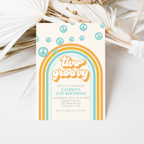 TWO Groovy Retro Boy 2ND Birthday Invitation