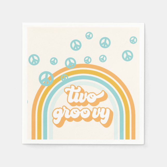 TWO Groovy Retro Boy 2ND Birthday Napkins (Front)