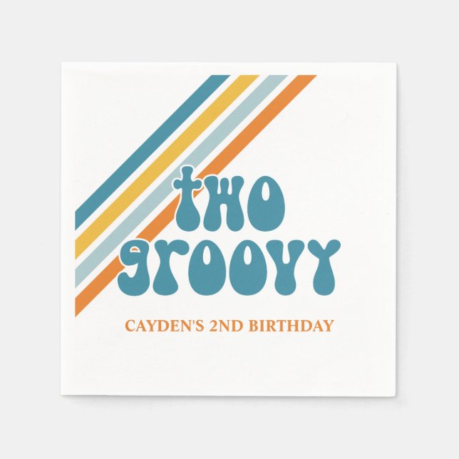 Two Groovy Retro Boy birthday Napkins (Front)