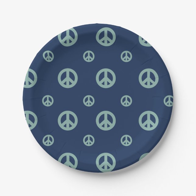 Two Groovy Retro Boy peace sign birthday Paper Pla Plates (Front)