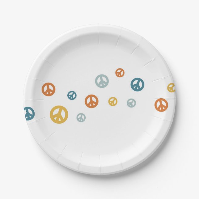 Two Groovy Retro Boy peace sign birthday Paper Plates (Front)
