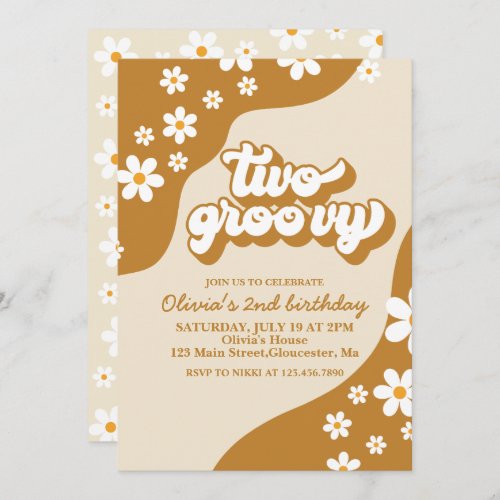 Two Groovy Retro Daisy 2nd Birthday Invitation