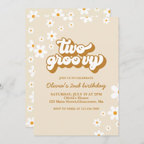 Two Groovy Retro Daisy 2nd Birthday Invitation