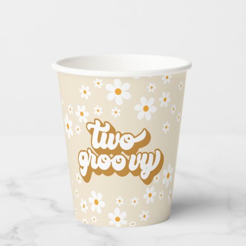 Two Groovy Retro Daisy 2nd Birthday Paper Cups