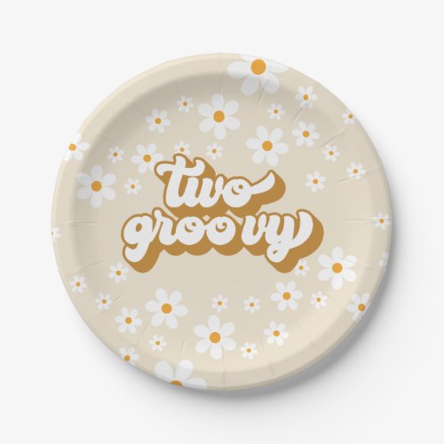 Two Groovy Retro Daisy 2nd Birthday Paper Plates