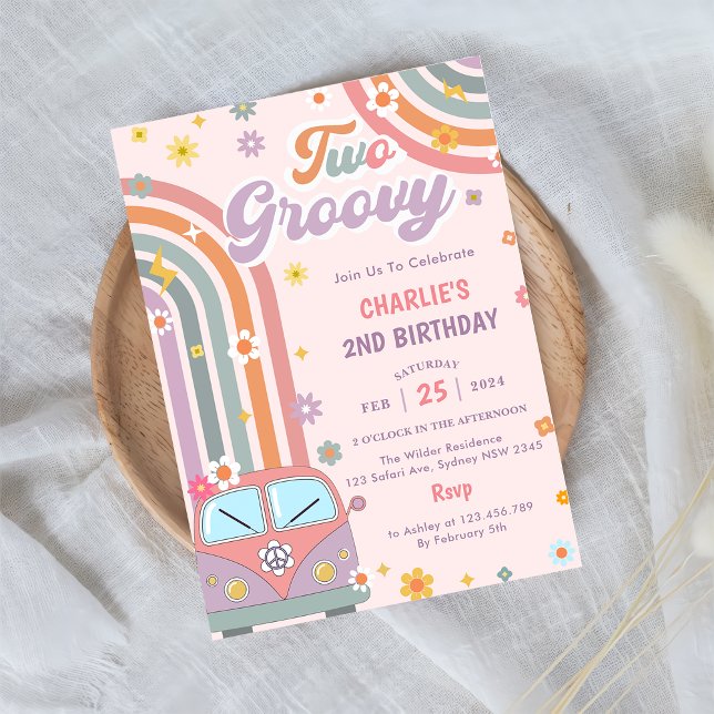 Two Groovy Retro Daisy 2nd Birthday Party  Invitation (Creator Uploaded)