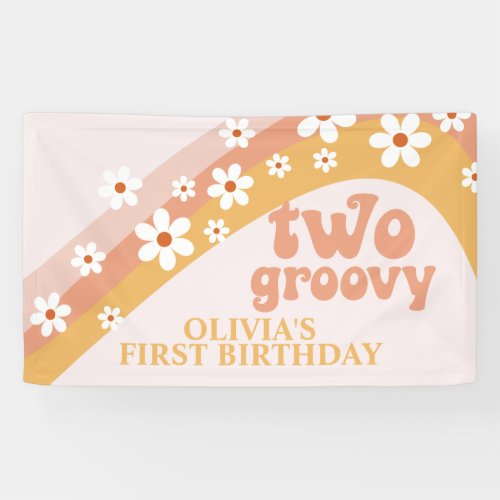  Two Groovy Retro Daisy Birthday Banner