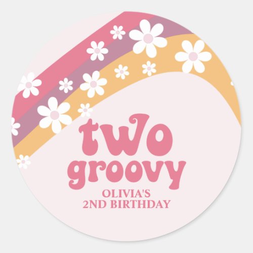 Two Groovy Retro Daisy Boho Rainbow Classic Round Sticker