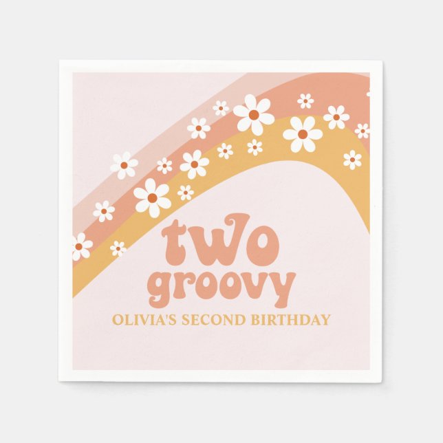 Two Groovy Retro Daisy Boho Rainbow Napkins (Front)