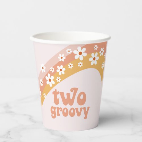 Two Groovy Retro Daisy Boho Rainbow Paper Cups