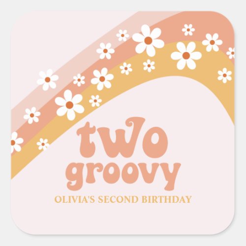 Two Groovy Retro Daisy Boho Rainbow Square Sticker