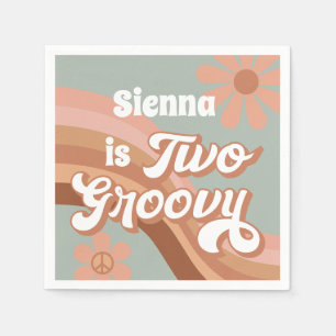 Two Groovy Retro Daisy Sage Pink 2nd Birthday  Napkins