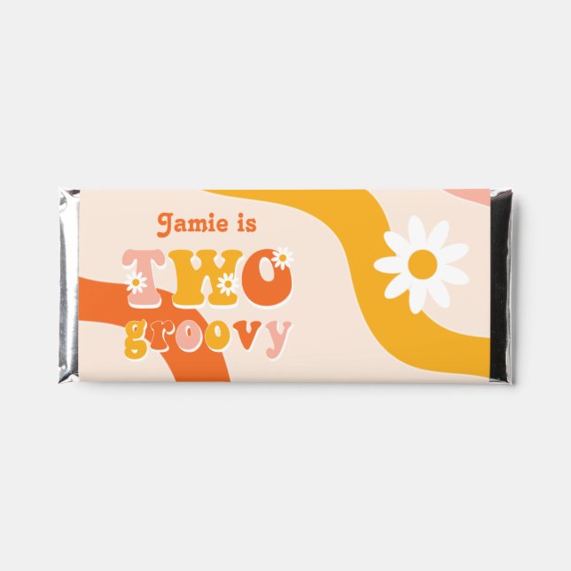Two Groovy Retro First Birthday Hershey Bar Favors (Front)