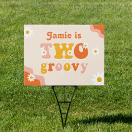 Two Groovy Retro First Birthday Yard Sign