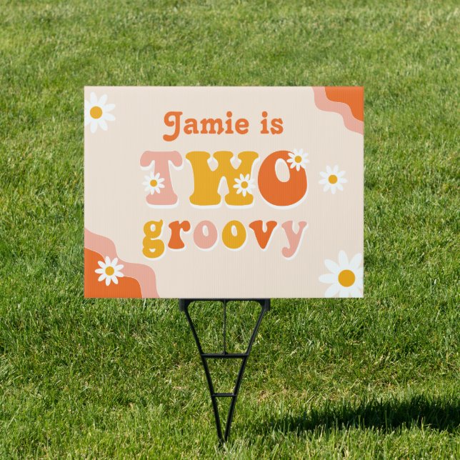 Two Groovy Retro First Birthday Yard Sign (Insitu)