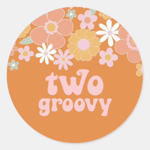 Two Groovy Retro Floral 2nd birthday Classic Round Sticker