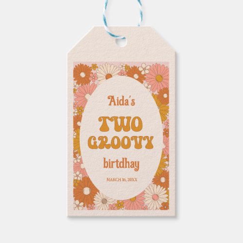 Two Groovy Retro Floral 2nd Birthday Gift Tags