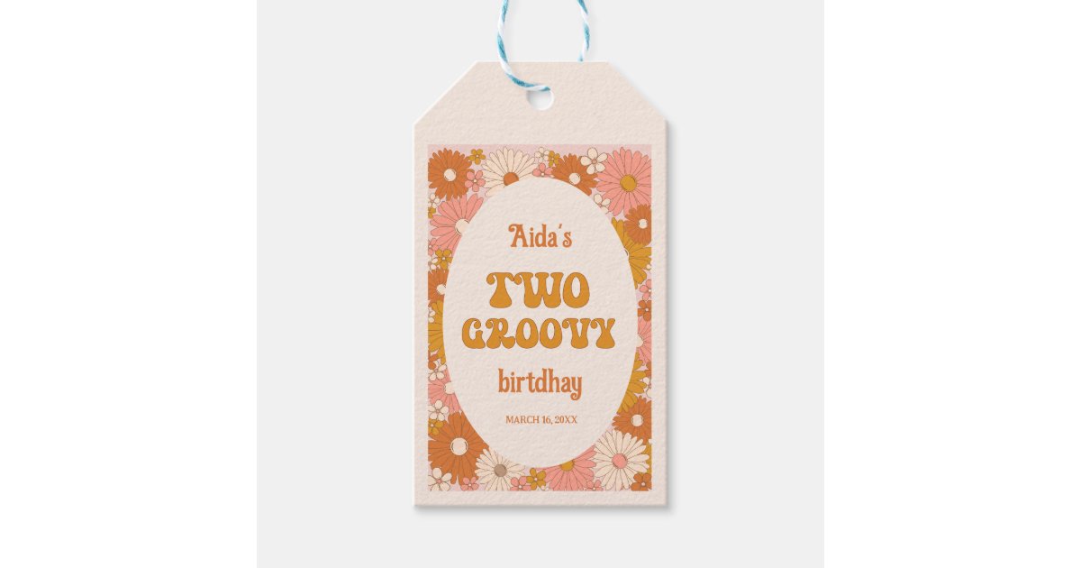 Two Groovy Retro Floral 2nd Birthday Gift Tags