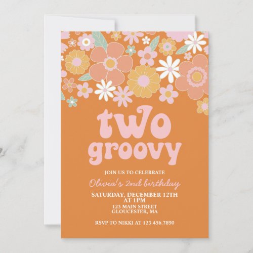 two Groovy Retro Floral 2nd birthday Invitation