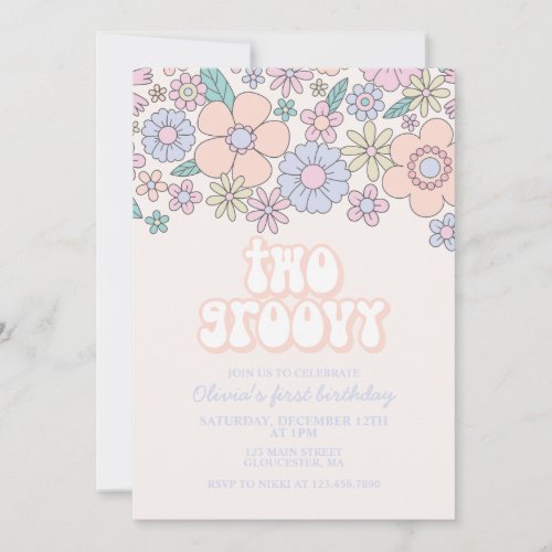 Two Groovy Retro Floral 2nd birthday Invitation