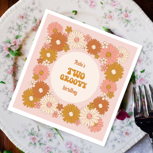 Two Groovy Retro Floral 2nd Birthday Napkins