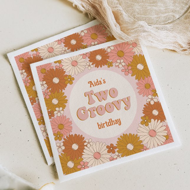 Two Groovy Retro Floral 2nd Birthday Napkins (Creator Uploaded)