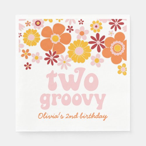 Two Groovy Retro Floral 2nd birthday Napkins
