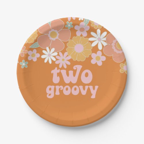 Two Groovy Retro Floral 2nd birthday Paper Plates