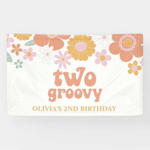 Two Groovy Retro Floral Birthday Banner