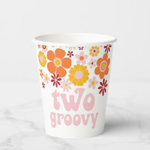 Two Groovy Retro Floral Birthday Paper Cups