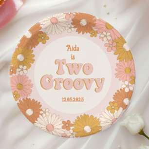 Two Groovy Retro Floral Paper Plates